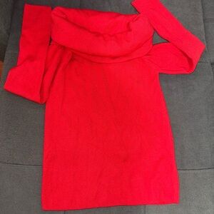 Rachel Roy Red Off Shoulder Ribbed Knit Sweater Top